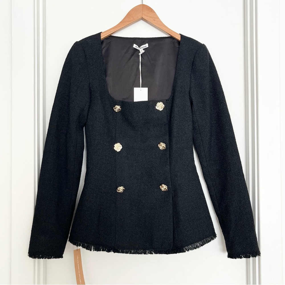 NWT Reformation Colleen Top 0 Black Boucle Gold Buttons Classic Elegant Money